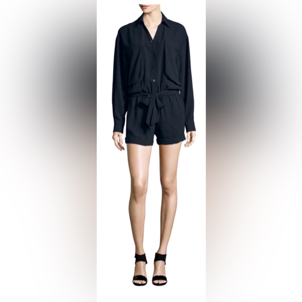 Frame Romper Adjustable Foldable Hems Waist Sash Belt in midnight blue Size XS